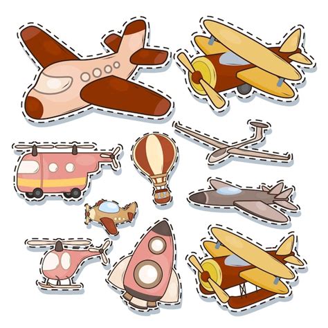 Premium Vector | Airplane and aircraft cute sticker set illustration