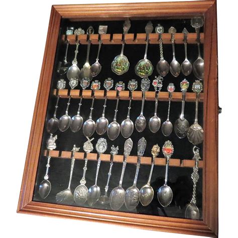 Wooden Display Case with 32 Souvenir Spoons from alleycatlane on Ruby Lane