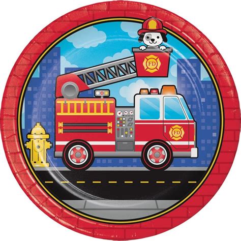 24ct Fire Truck Paper Plates Red | Firefighter birthday, Fire trucks ...