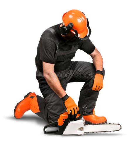 Professional Logger Resting Safety Gear Stock Photo - Image of protection, kneeing: 57871836