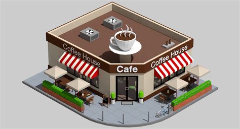 coffee shop exterior interior architecture 3d model