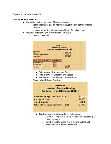 Chapter 1 Lecture Notes - September 10 Class Notes- C The Structure of Chapter 1 Accounting as ...