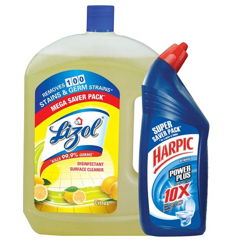 Harpic Power Plus Disinfectant Toilet Cleaner, Original 1000ml + Lizol Disinfectant Surface ...