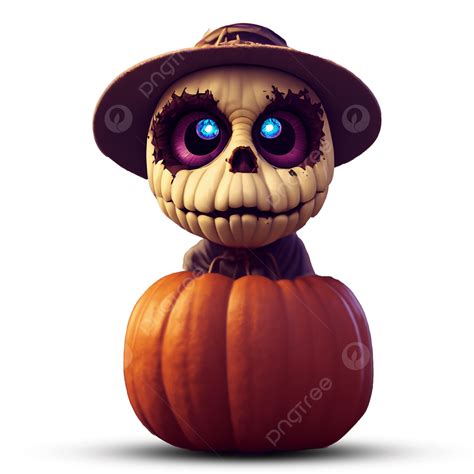 Halloween Character With Scary Face Blue Eyes And A Orange Pumpkin ...