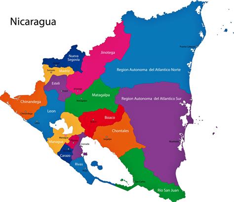 Nicaragua Map of Regions and Provinces - OrangeSmile.com