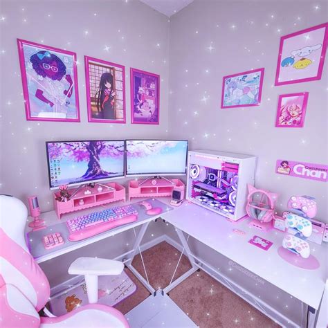 Added pink monitor stands to my battlestation peep that cable management tho | Video game room ...