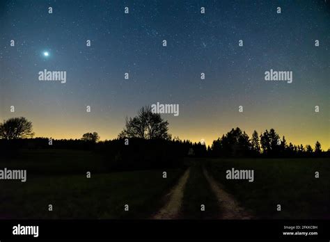 Germany, Starry night sky full of stars above the breathtaking nature ...