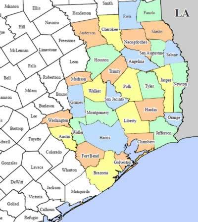 East Texas maps, maps of East Texas counties, list of Texas counties