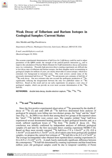 (PDF) Weak Decay of Tellurium and Barium Isotopes in Geological Samples ...