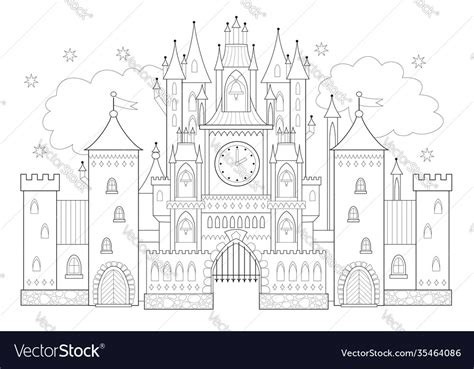 Fantasy drawing medieval gothic castle Royalty Free Vector