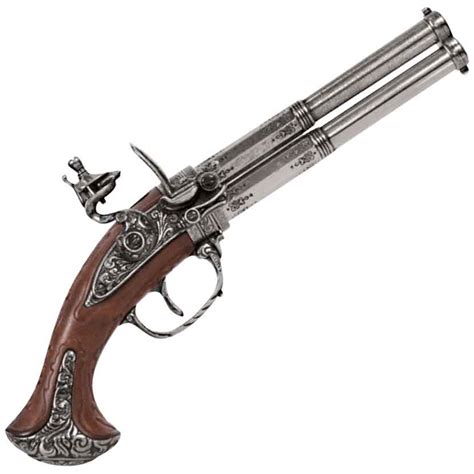 Double Barrel Revolving Wood Grip Flintlock Pistol