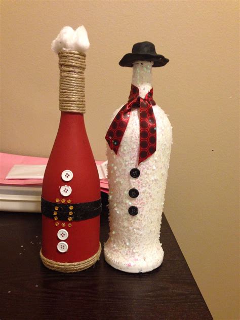 Santa & snow man wine bottle craft! | Wine bottle diy crafts, Wine bottle crafts christmas ...