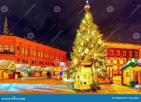 Luminous Christmas Tree at the Dome Square in Old Riga Reflex Editorial Stock Image - Image of ...