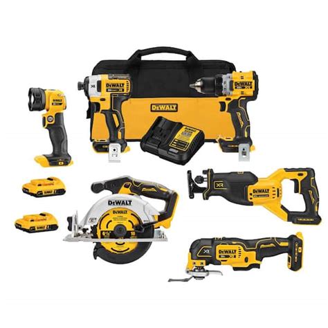 DEWALT 20V Lithium-Ion Cordless Brushless 6 Tool Combo Kit with (2) 2 ...