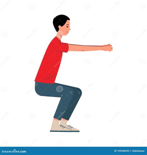 Man Character Performing Squats Sport Exercise Flat Vector Illustration Isolated. Stock Vector ...