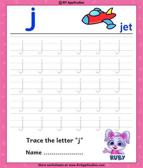 Trace Lowercase Letter 'j' Worksheet for FREE!