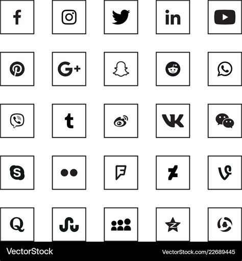 Social media black square icons set Royalty Free Vector