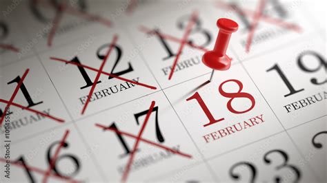 February 18 written on a calendar to remind you an important app Stock ...