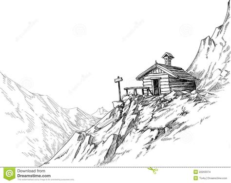 Mountain hut sketch | Skizzierung, Berg zeichnung, Skizzen