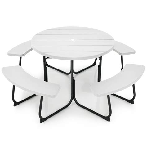 8-Person Outdoor Picnic Table and Bench Set with Umbrella Hole - Costway