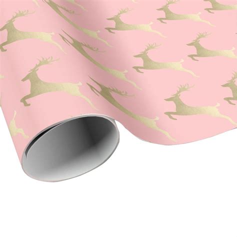 Elegant Gold Pink Christmas Reindeer Pattern Wrapping Paper | Zazzle ...