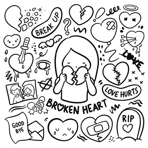 Premium Vector | Kawaii hand drawn heart broken doodle vector illustration