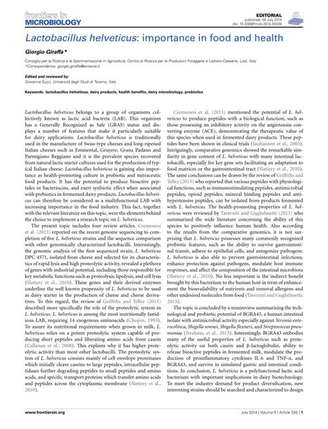 (PDF) Lactobacillus helveticus: Importance in Food and Health