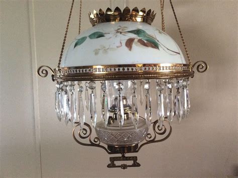 Antique Hanging Kerosene Lamp with Crystals Working Adjustable ...