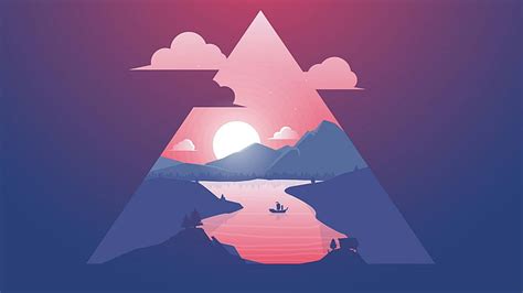 Sunset, minimalist, triangle, sky, art, minimal art, illustration ...