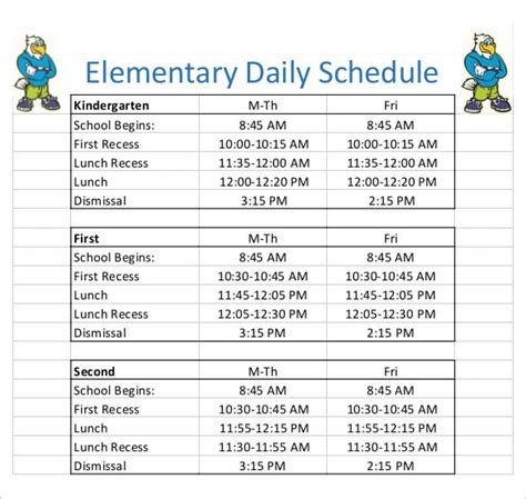 Free Printable School Daily Schedule