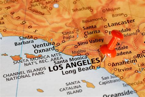 Travel Map of the Coast of California Showing Los Angeles Stock Image ...