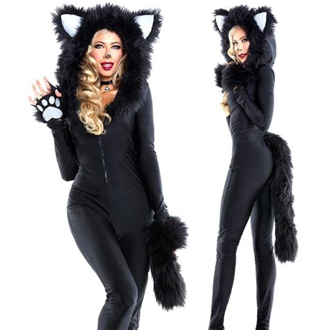 Black Fox Cosplay Costume Halloween Sexy demon animal cosplay costume Jumpsuits Set women adult ...