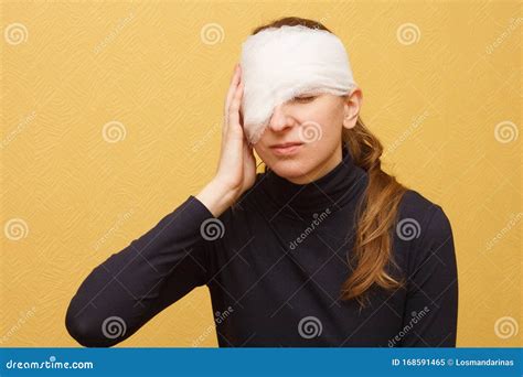 Eye Injury Emergency First Aid Medical Fixing Bandage Stock Image - Image of female, danger ...