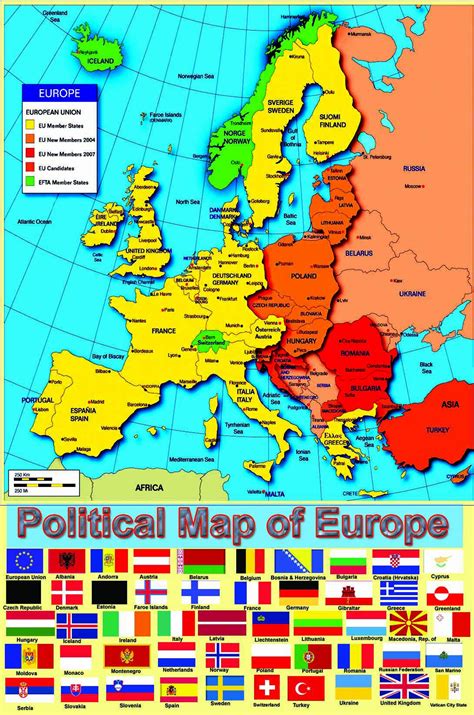 Buy laminated Political Map Of Europe EUROPEAN Poster With Flags | educational primary teaching ...