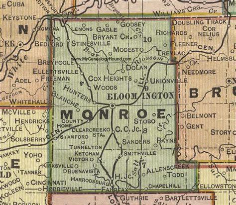 Monroe County, Indiana, 1908 Map, Bloomington