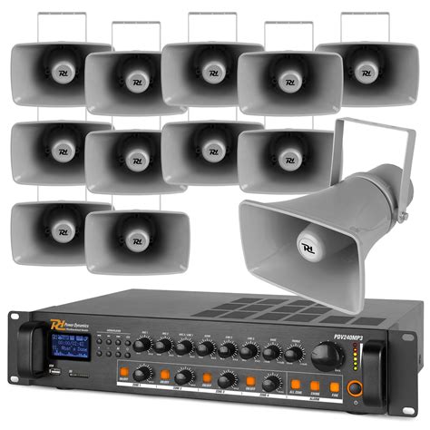 4-Zone Outdoor PA System with Horn Speakers & 100V Bluetooth Amplifier ...