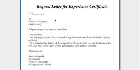 Request Letter for Experience Certificate - Zoefact