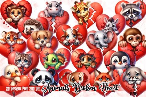 Animals Broken Heart Sublimation Clipart Graphic by mfreem · Creative ...
