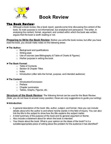 Book Review The Book Review: o Although a book review, like a book report, spends some time ...