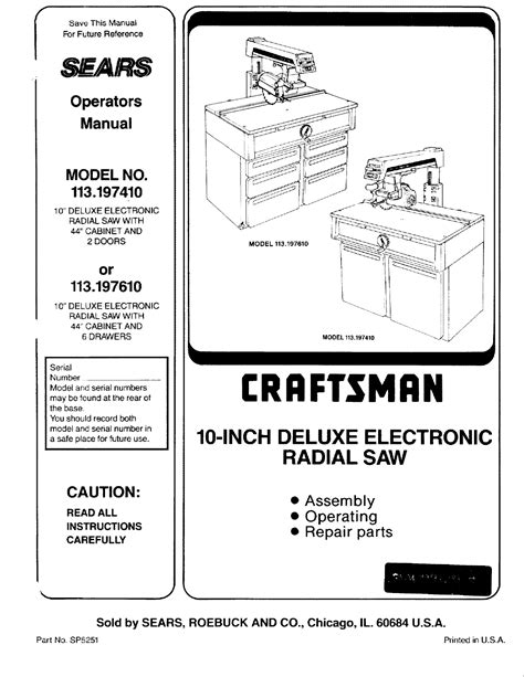 Craftsman Electronic Radial Arm Saw Manual