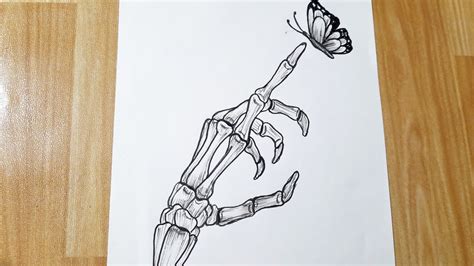 How to draw a skeleton hand with butterfly || Skeleton Drawing - YouTube