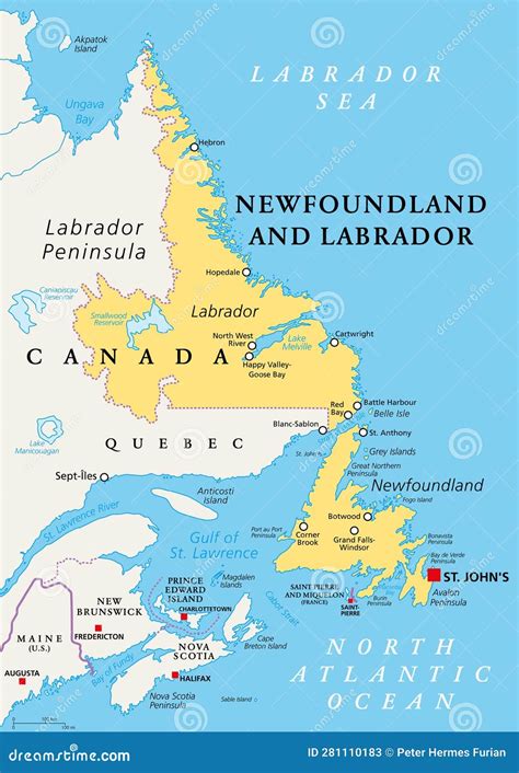 Newfoundland And Labrador, Easternmost Province Of Canada, Political Map Cartoon Vector ...