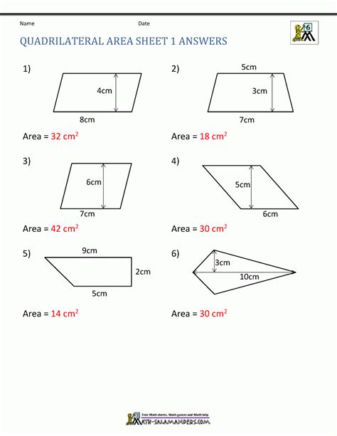 Area Of Quadrilaterals And Triangles Worksheets