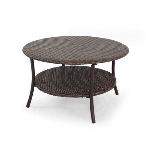 Stylewell Mix and Match Brown 32 in. Round All-Weather Resin Wicker Outdoor Coffee Table with ...