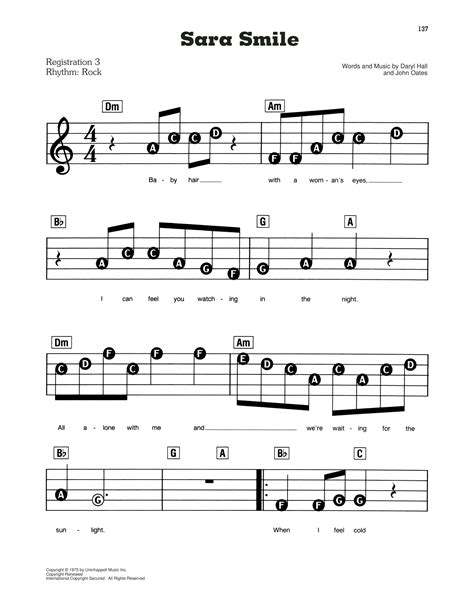 Sara Smile by Daryl Hall & John Oates Sheet Music for E-Z Play Today at Sheet Music Direct