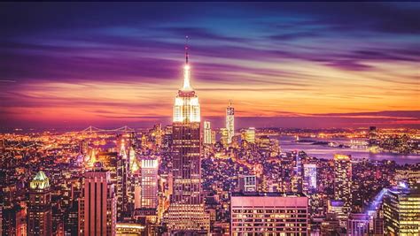 New York City Skyline At Sunset Dusk, HD wallpaper | Peakpx