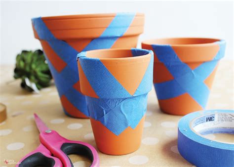 Painters Tape Clay Pots Painted Clay Pots, Painted Flower Pots, Hand ...