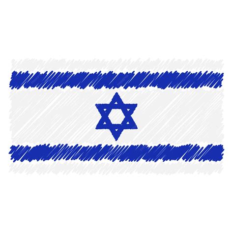 Bandera nacional dibujada a mano de israel aislada en un fondo blanco ...