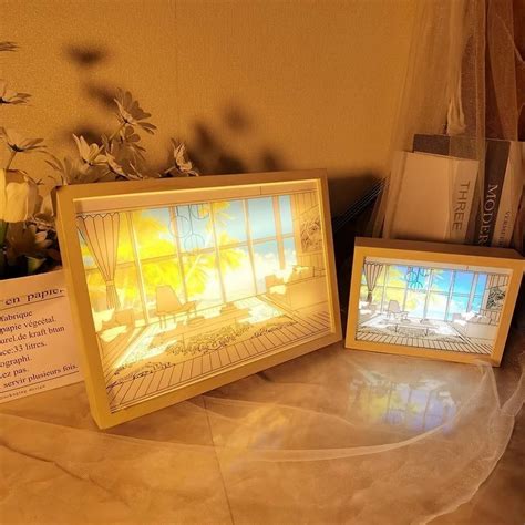 3D Anime Frame 3D LED Painting Wooden Photo Frame Luminous Reflecting Light Sunset LED Night ...