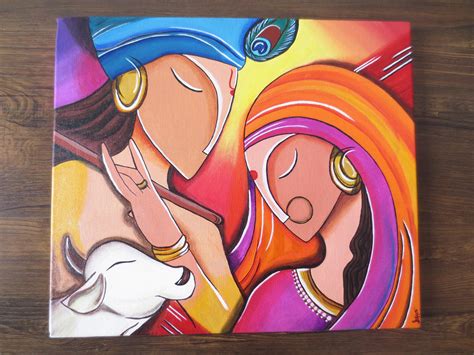 Handmade Acrylic Abstract Art Radha Krishna Painting on | Etsy